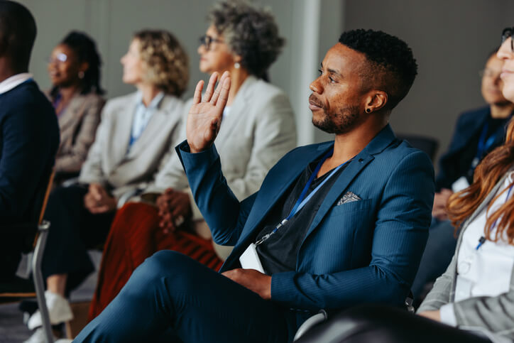 A male professional in a career training class 