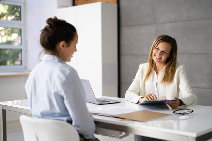 A candidate interviewing for a dental office admin job