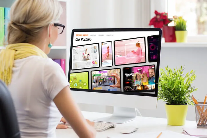 A Discovery Community College digital marketing training student designing a portfolio project