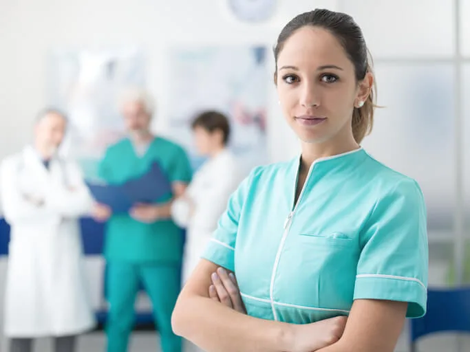 Licensed practical nurse working as part of a healthcare team