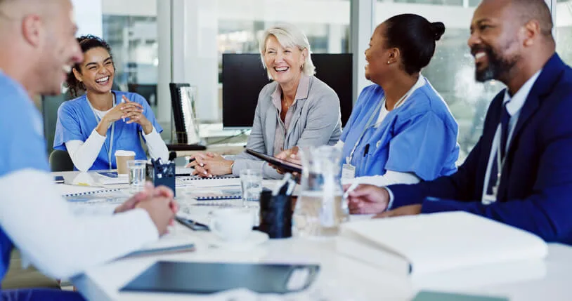 healthcare team collaborating in a hospital